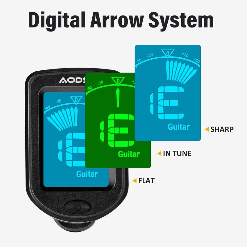 AODSK Clip-on Guitar Tuner for String Instrument,Digital Electronic Tuner,Large Clear LCD Display,Rotatable,Suitable for Acoustic Guitar,Ukulele,Bass,Violin and Chromatic,with 10 Guitar Picks - Image 2